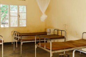 Sjukhussängar på hälsocentret Bugaragara.