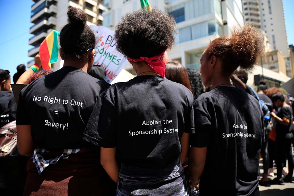 Demonstration på Labor Day 2019 mot Kafalasystemet och migrantarbetares rättigheter i Libanon som KAFA medarrangerade. Foto: KAFA