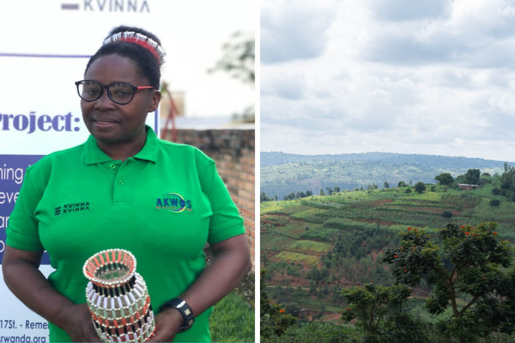 45-åriga entreprenören och miljöaktivisten Germaine Ujeneza arbetar för att stärka kvinnor och få dem att engagera sig i miljön. Foton: Neema Icyishatse/AKWOS och Gloria Powell. 