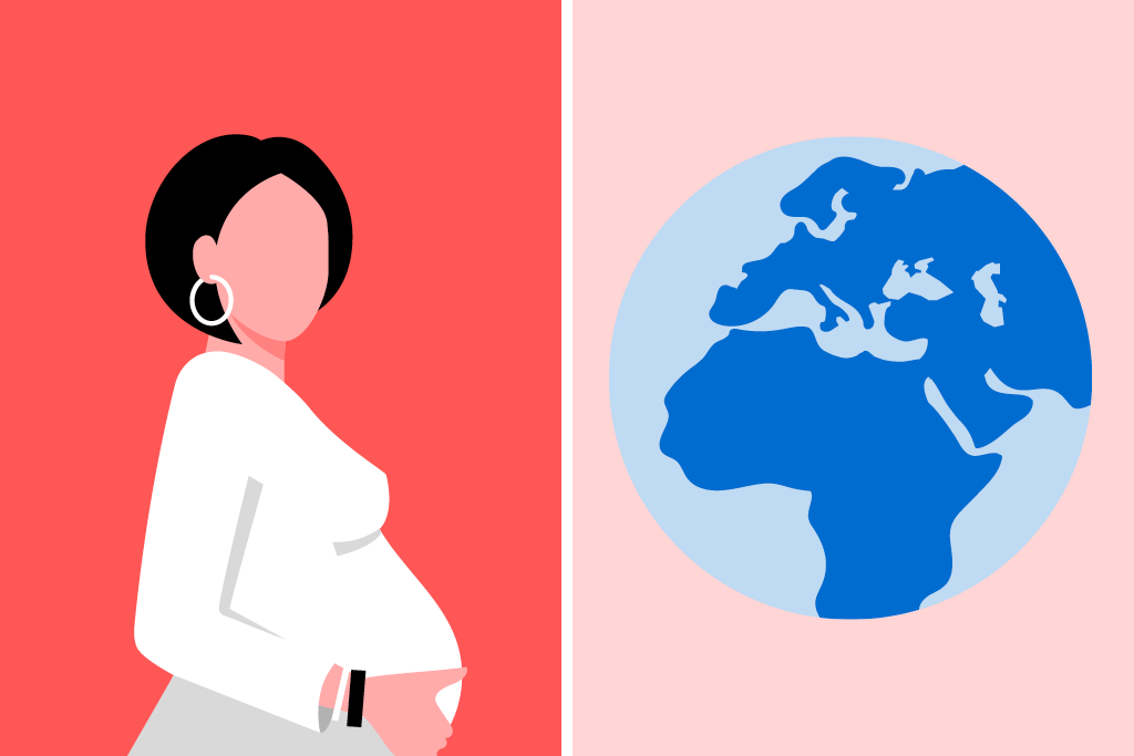 Illustration av gravid flicka/kvinna och en jordglob.