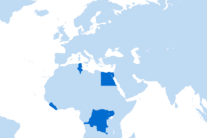 Karta över var Kvinna till Kvinna arbetar i Afrika.